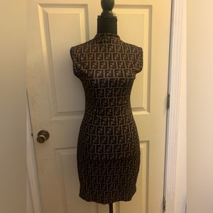 NWT -FENDI ROMA chocolate lettered F autographed all over this size medium dress